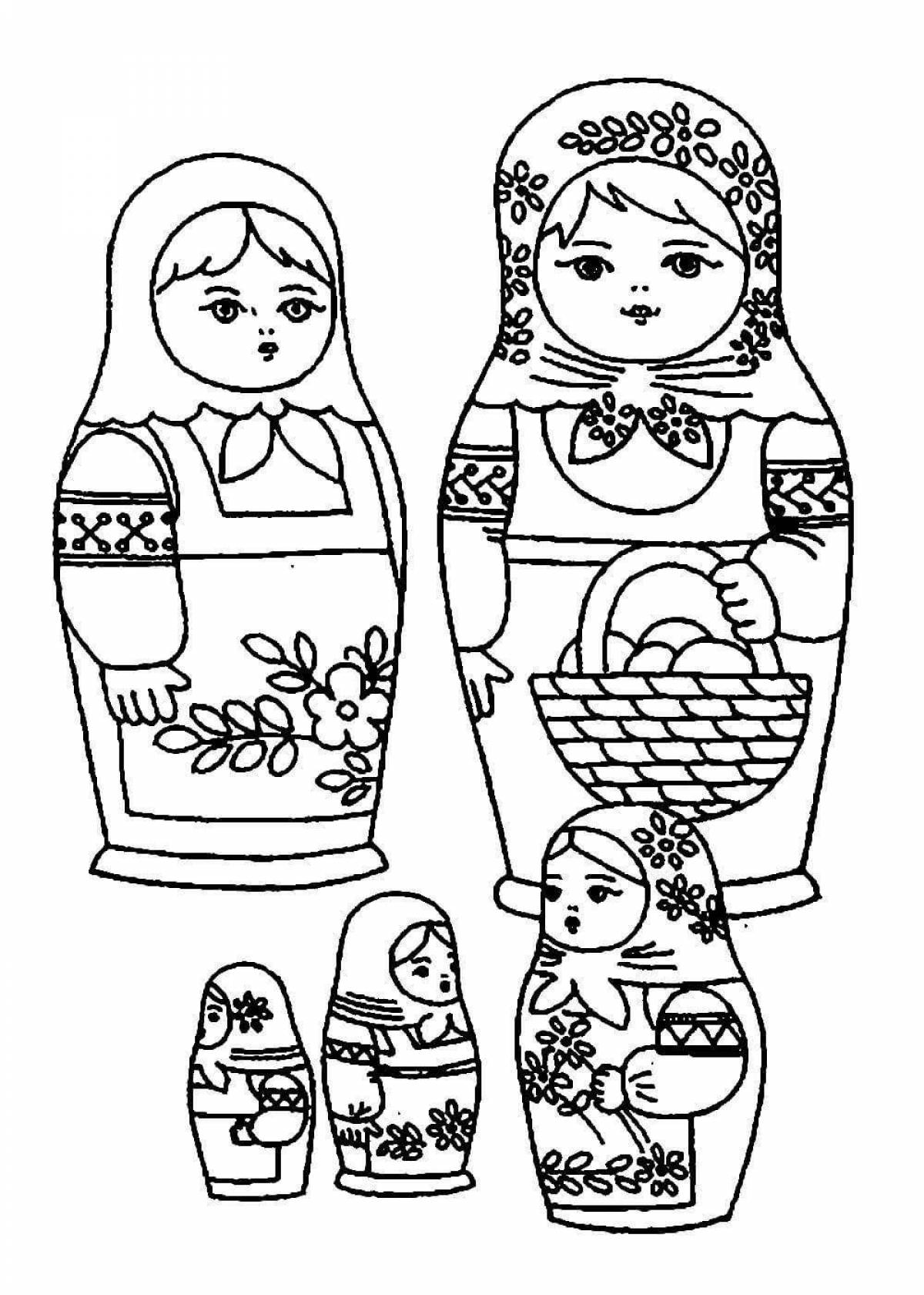 Colorful Chuvash matryoshka coloring book