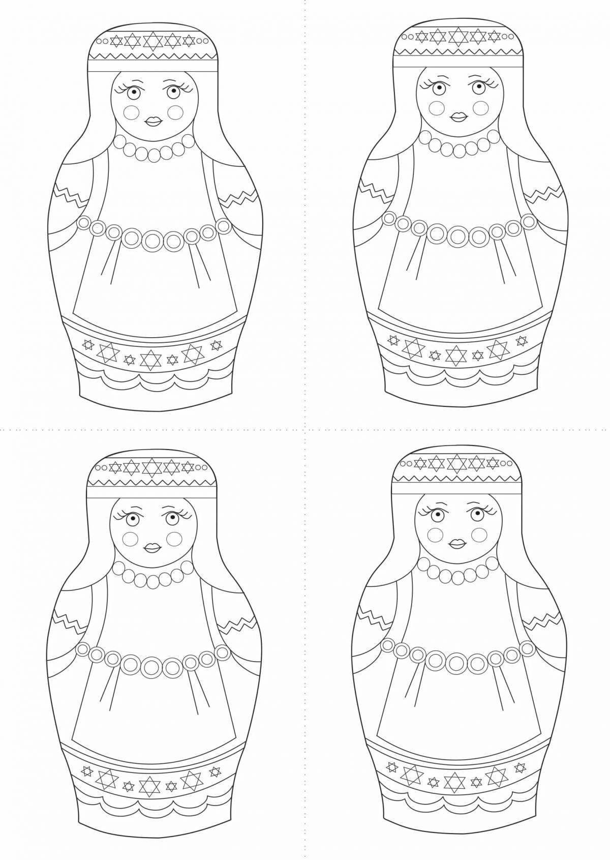 Coloring book bright Chuvash matryoshka