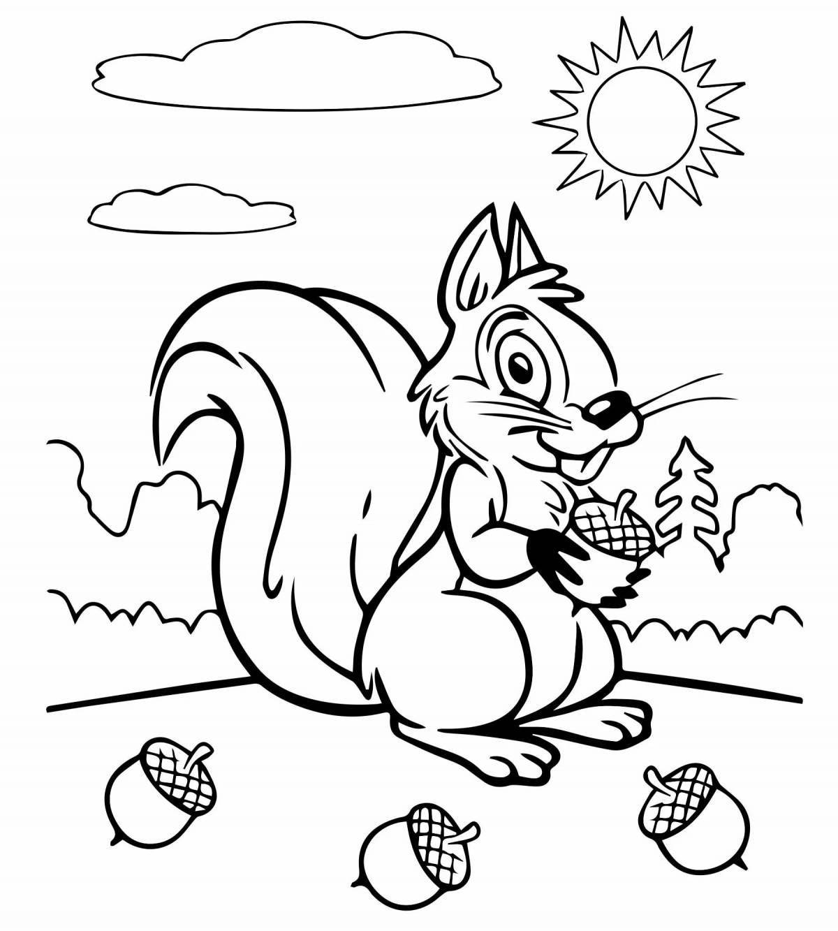 Photo Adorable little squirrel coloring book