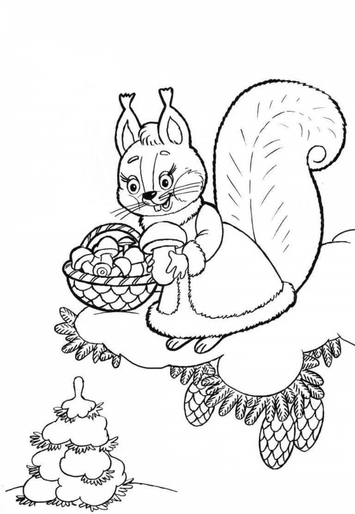 Photo Coloring book funny little squirrel