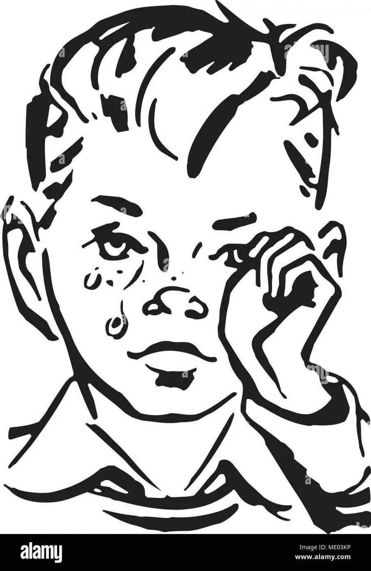 Coloring page in agony sad boy
