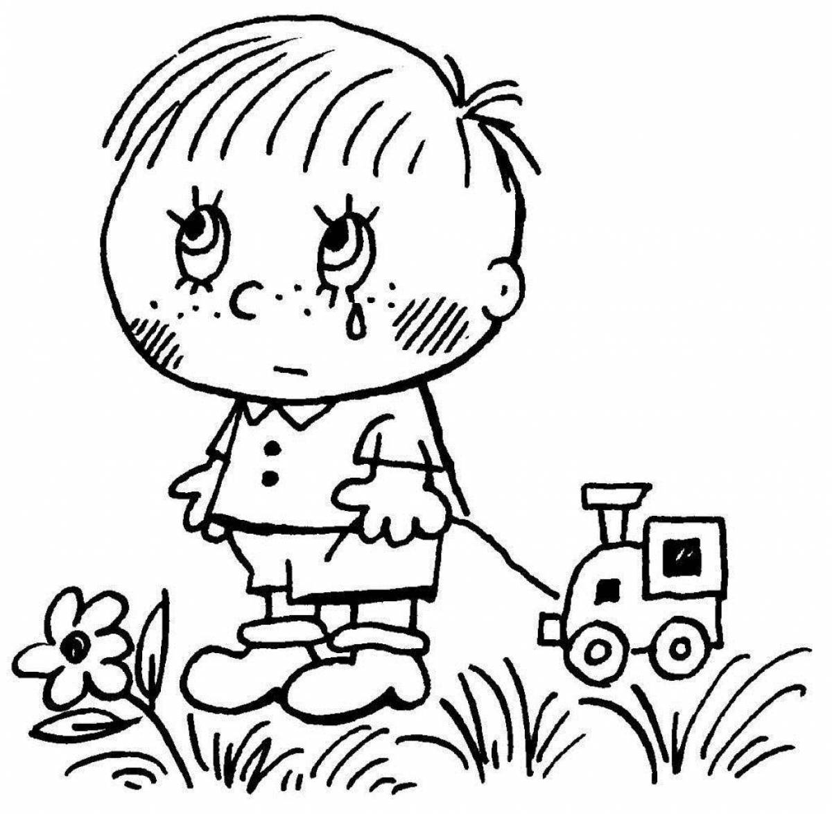 Coloring book with a heavy heart sad boy