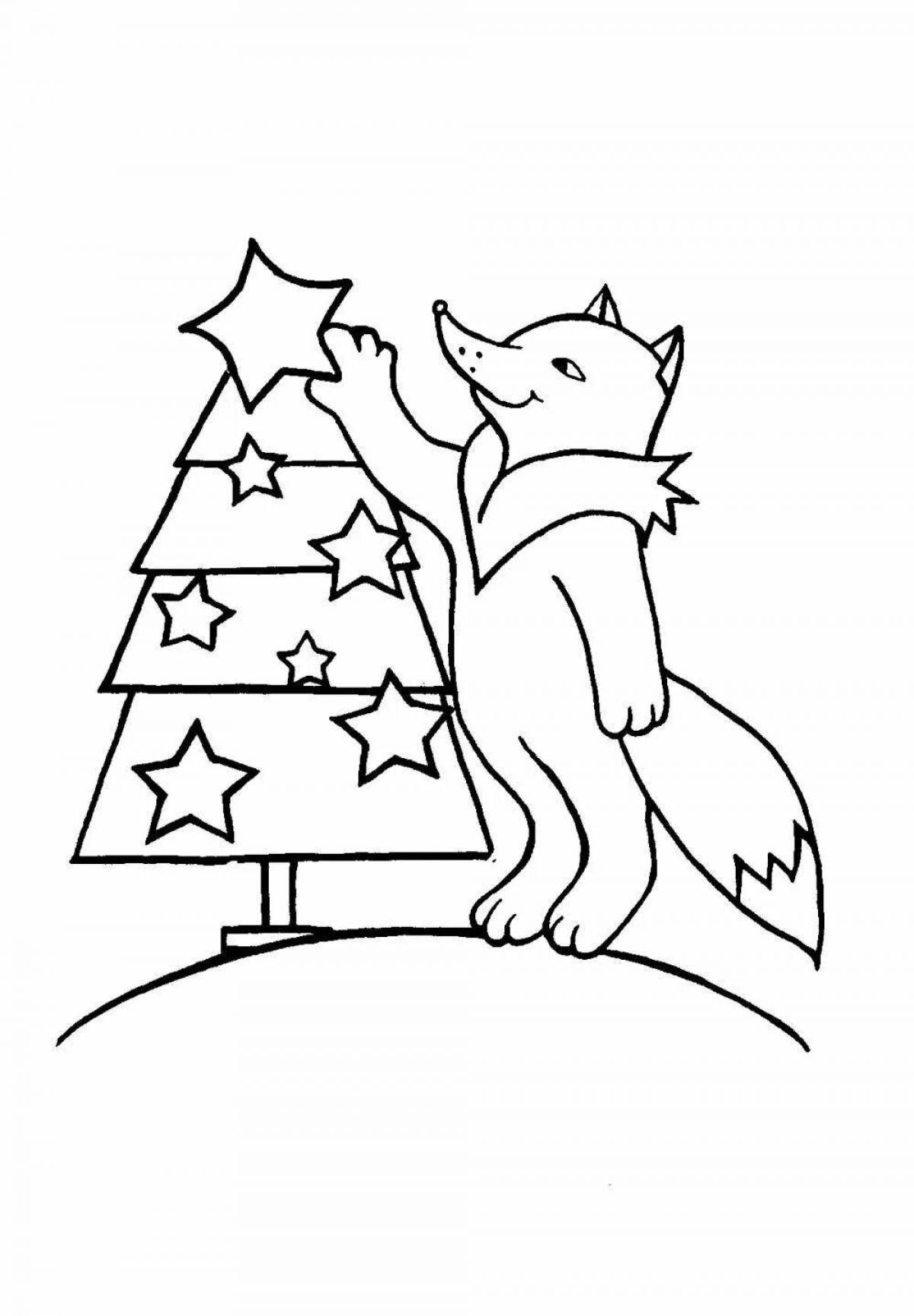 Волшебная рождественская раскраска лисы