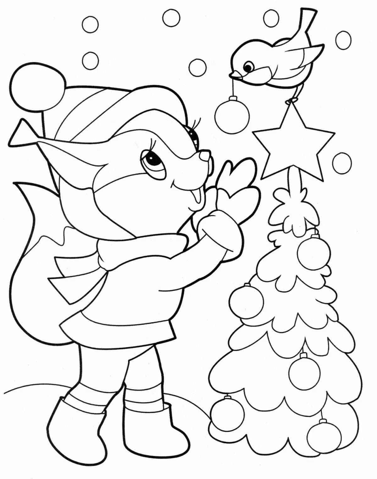 Coloring sweet christmas fox