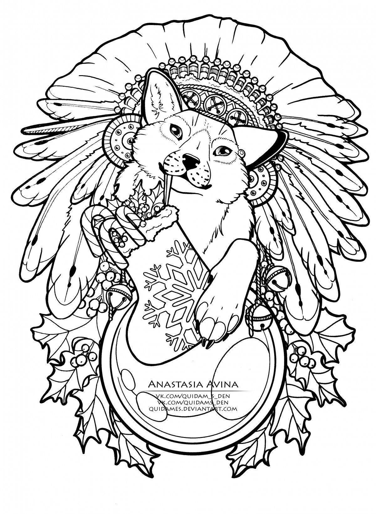 Exquisite fox christmas coloring book