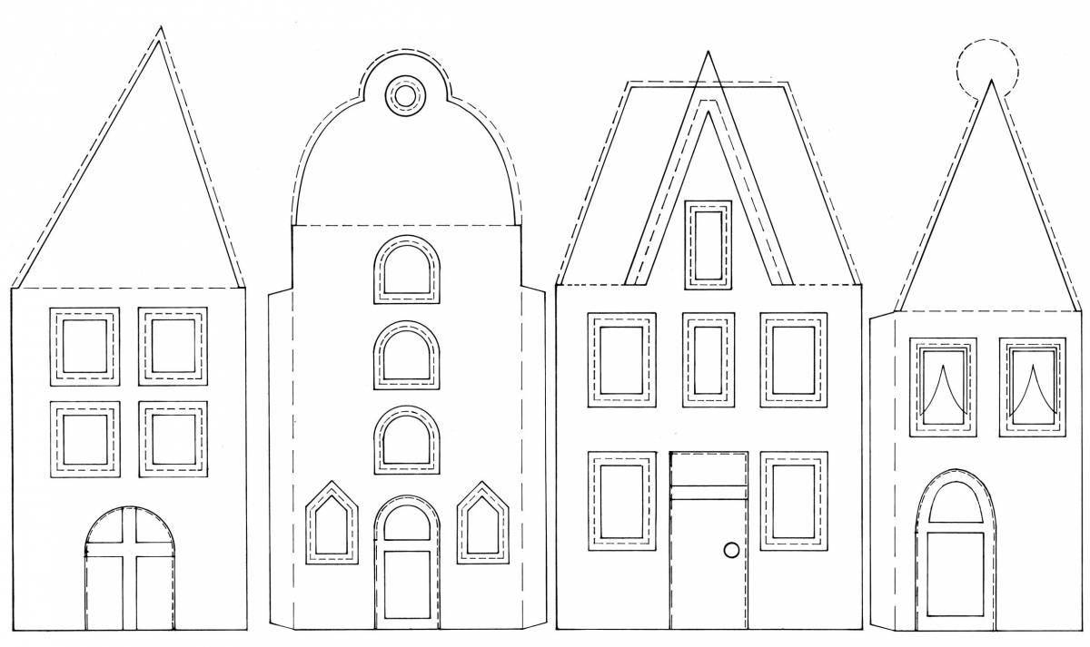 Coloring page of a magnificent three-dimensional house