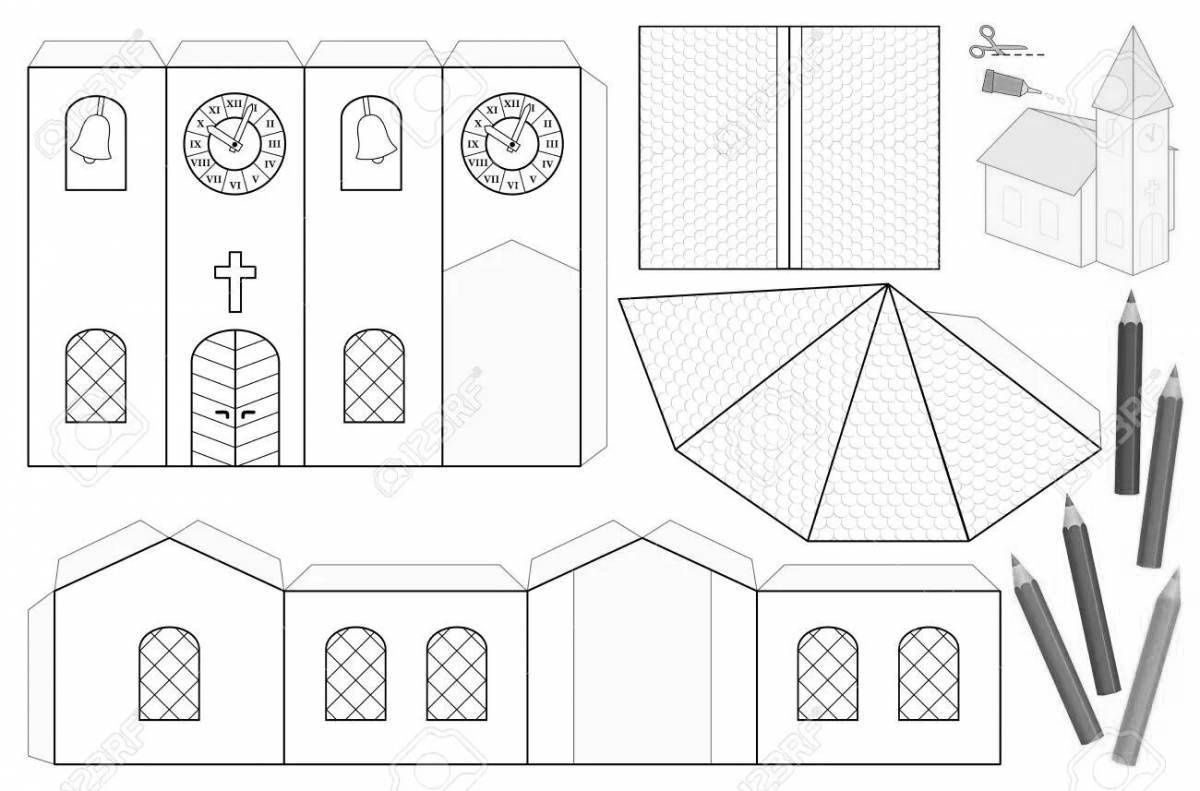 Coloring book of an elegant three-dimensional house