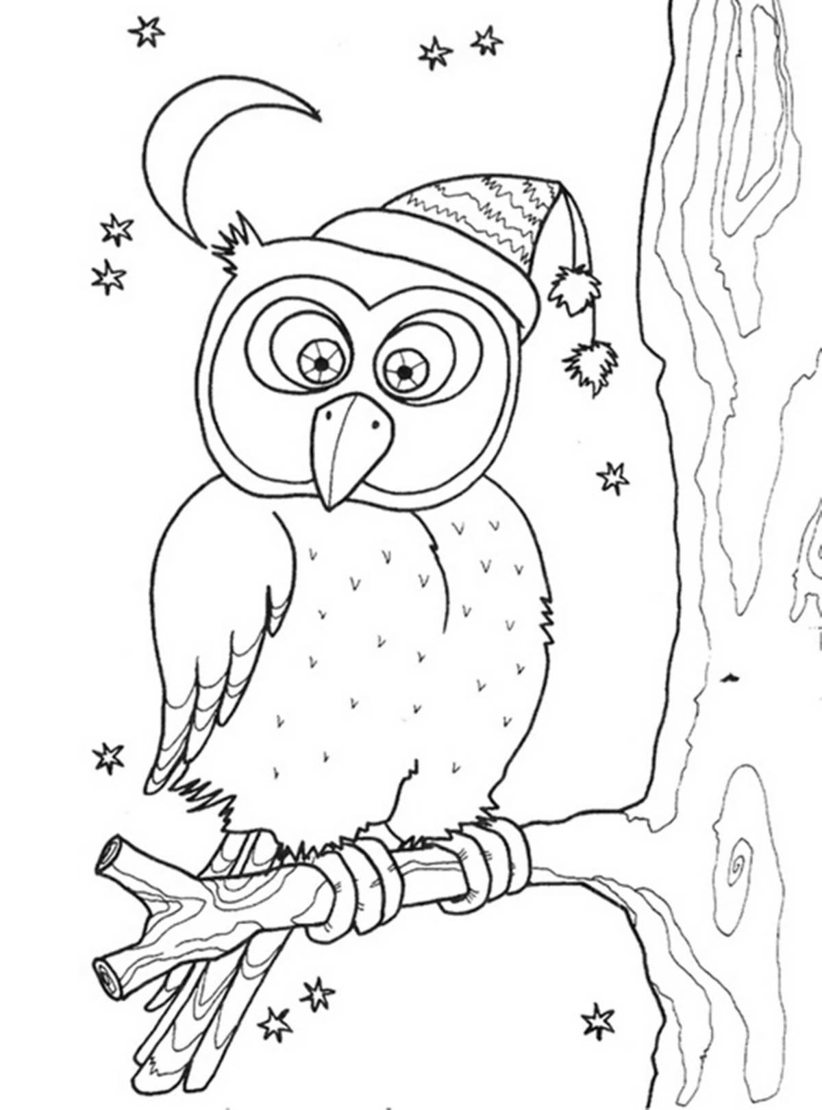 Раскраска праздничная рождественская сова