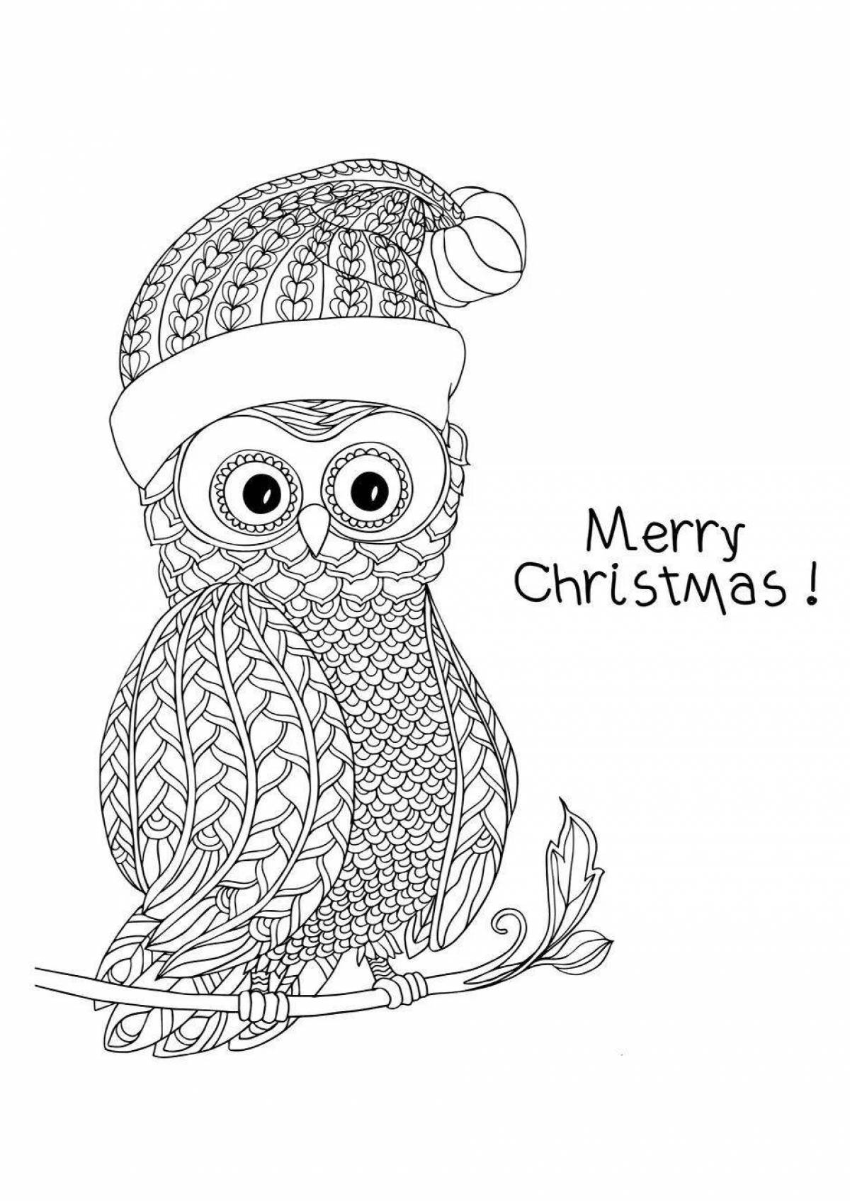 Coloring page happy christmas owl