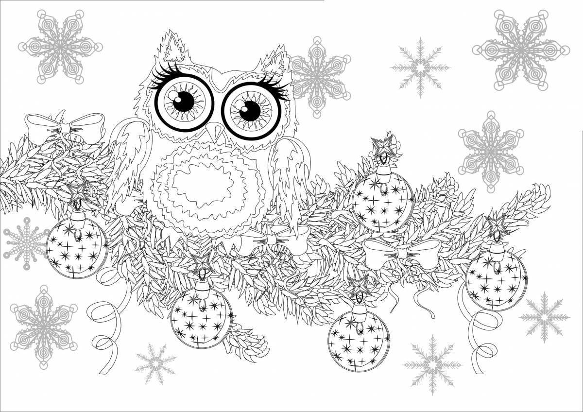 Colorful christmas owl coloring page