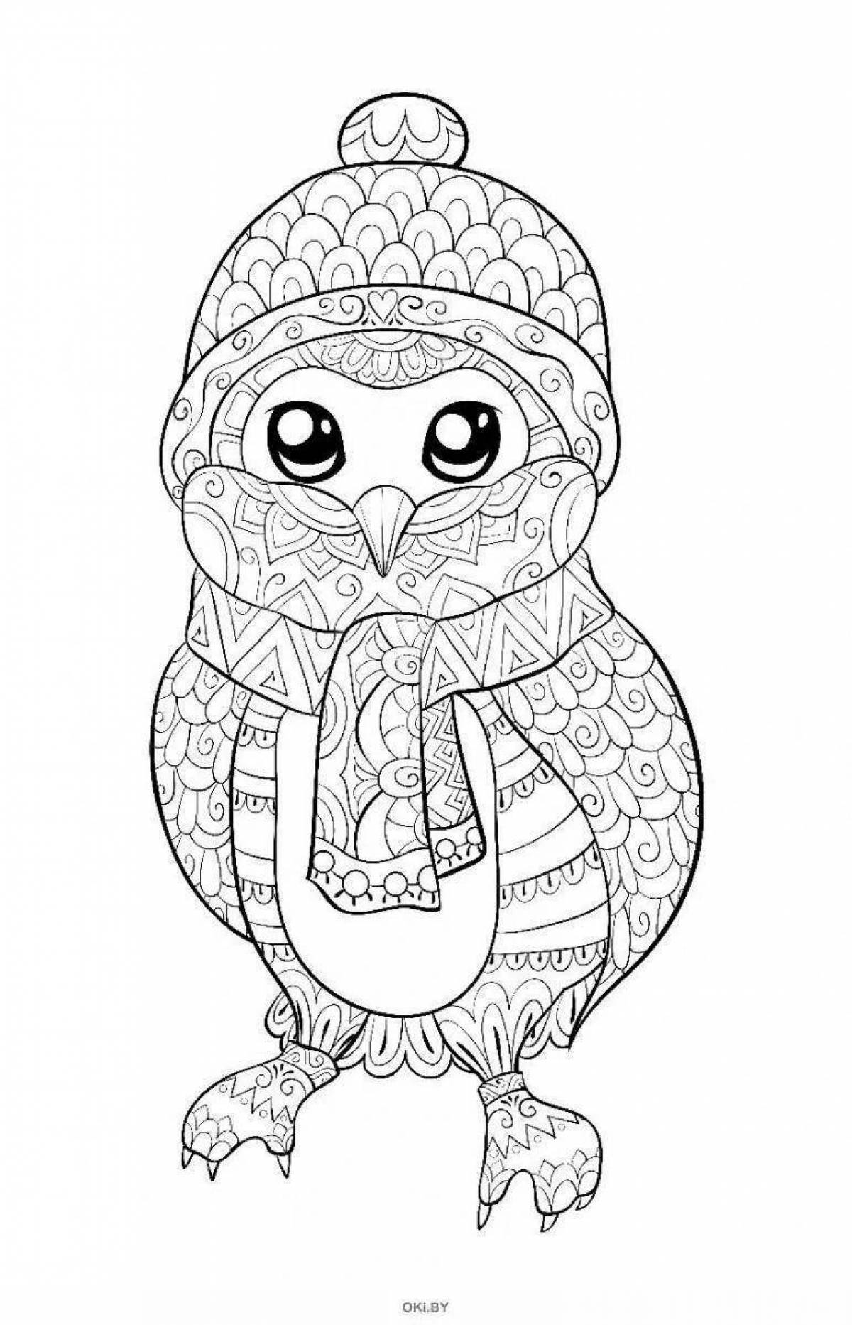 Coloring page playful christmas owl