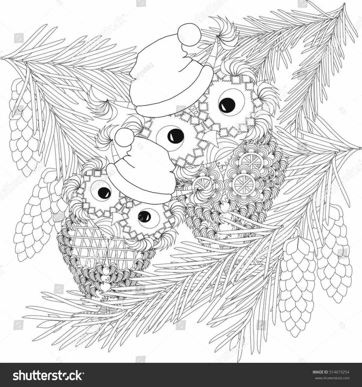 Glitter Christmas owl coloring page