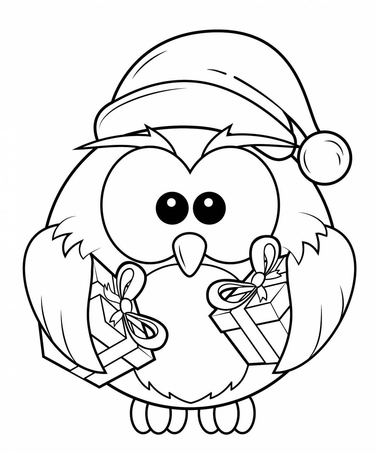 Glowing christmas owl coloring page