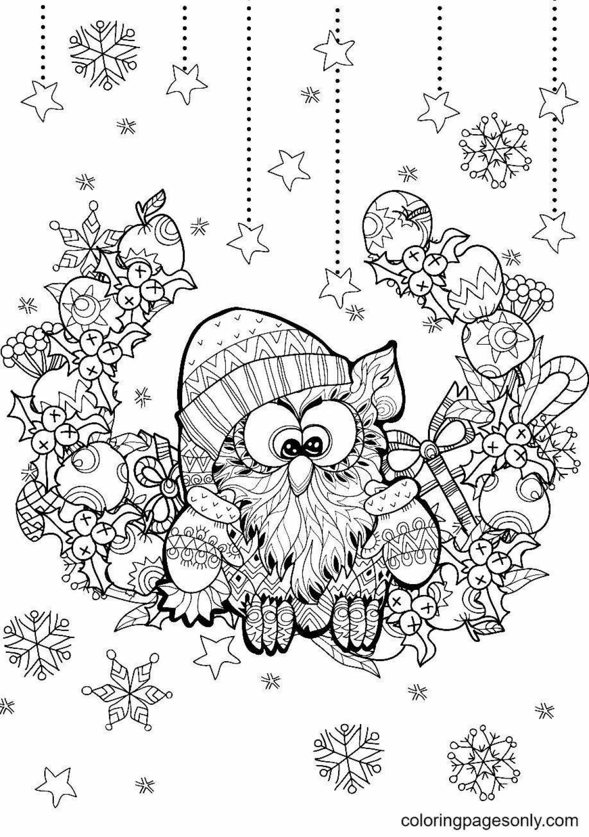 Sparkling Christmas owl coloring page