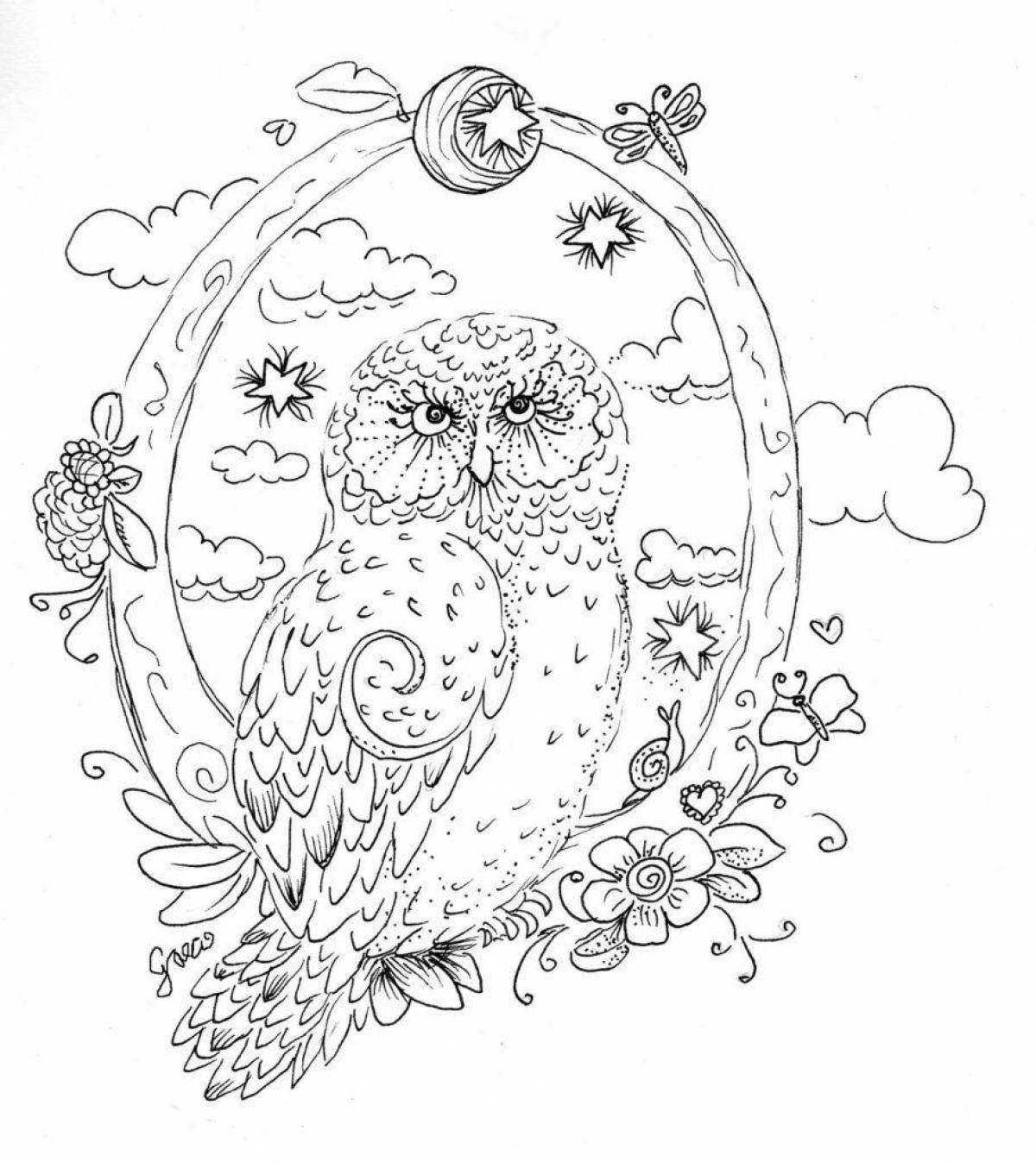 Bright Christmas owl coloring book