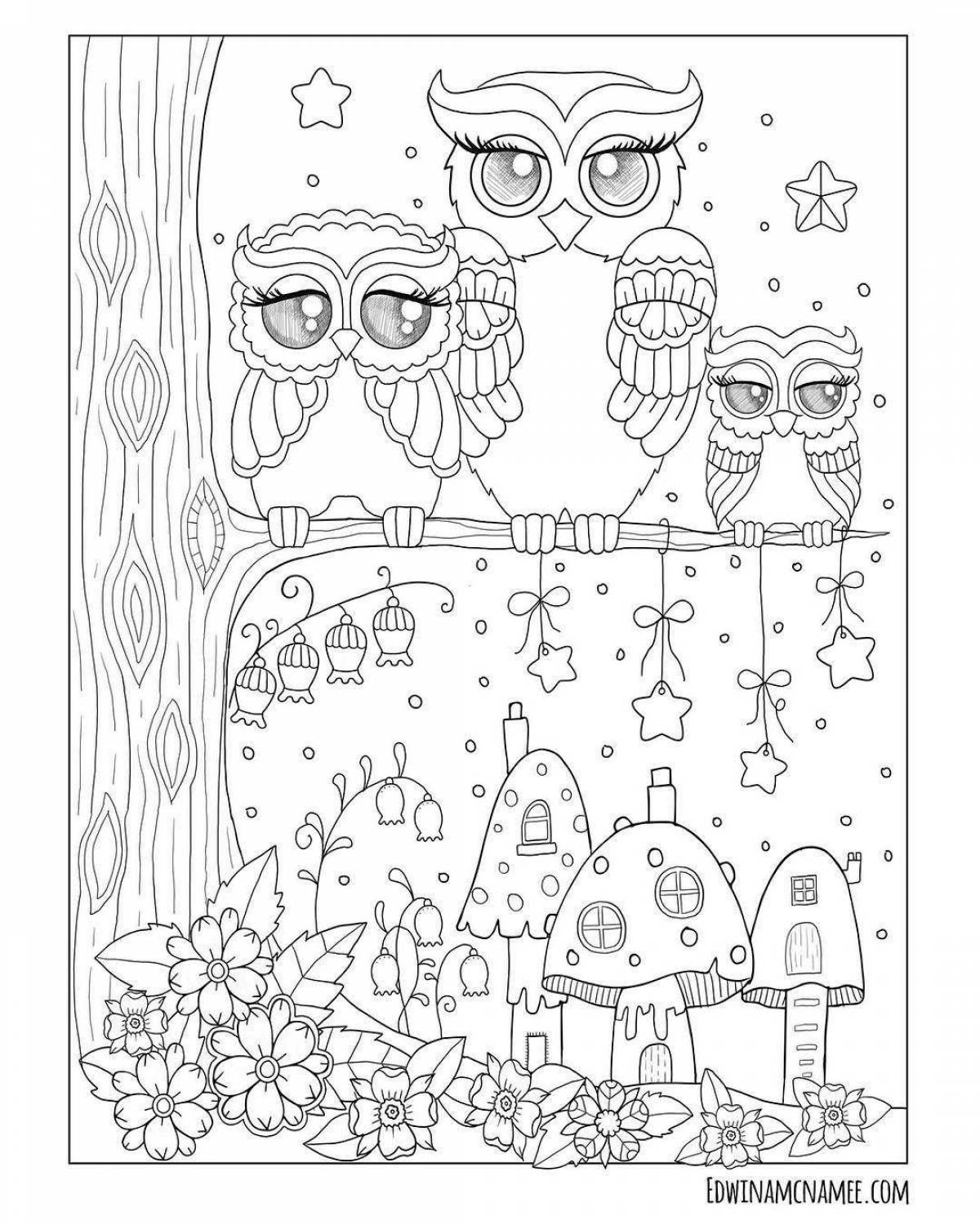A funny Christmas owl coloring book