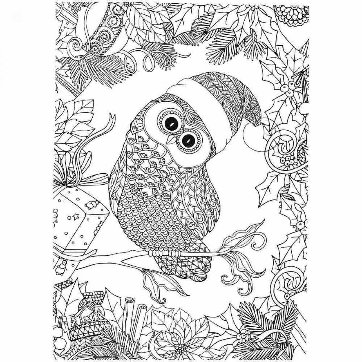 Large christmas owl coloring book