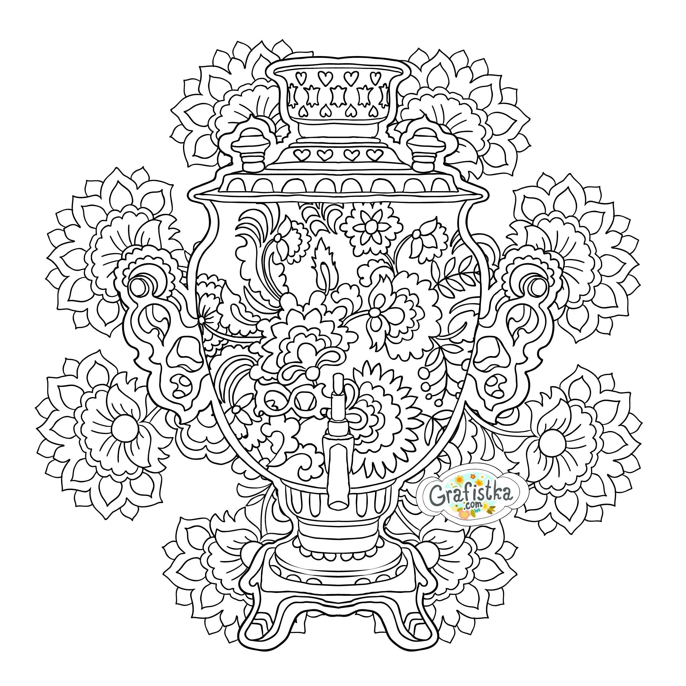 Coloring big Khokhloma samovar