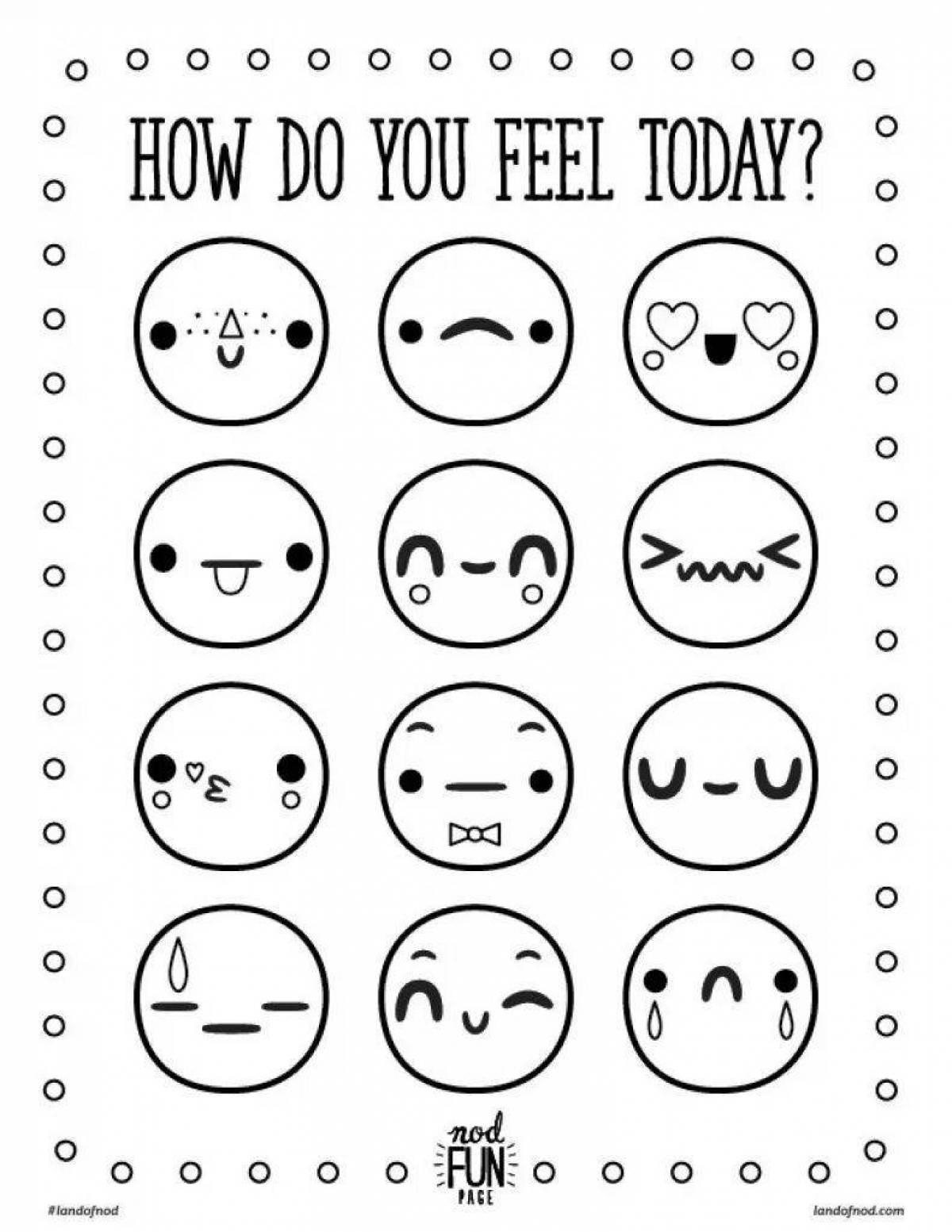 Vibrant coloring pages of emotion emoticons