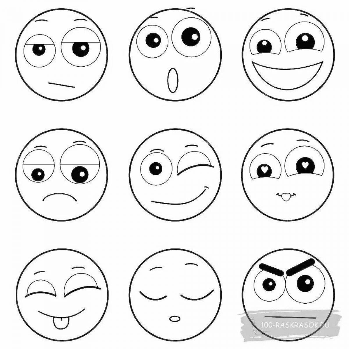 Glowing emoticons coloring pages emotions