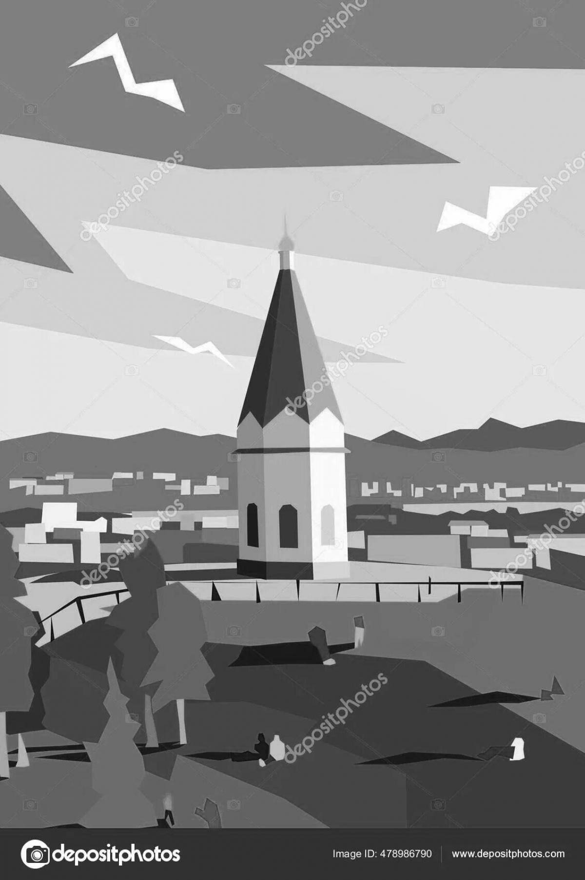 Coloring beautiful chapel Krasnoyarsk