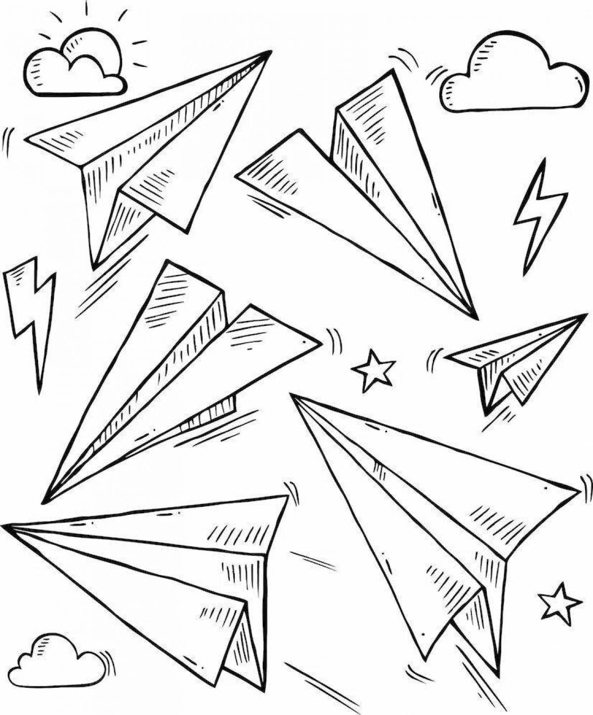 Coloring book glowing paper plane