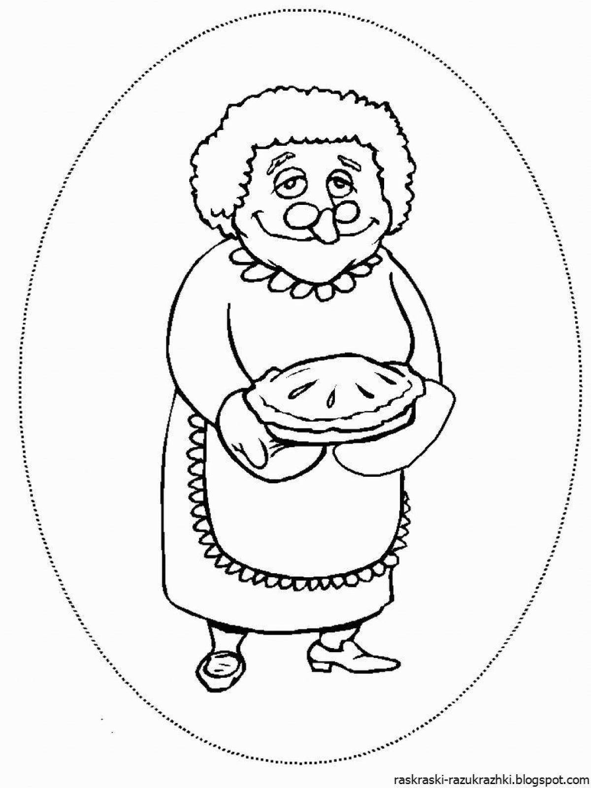 Бабушка с пирогами раскраска