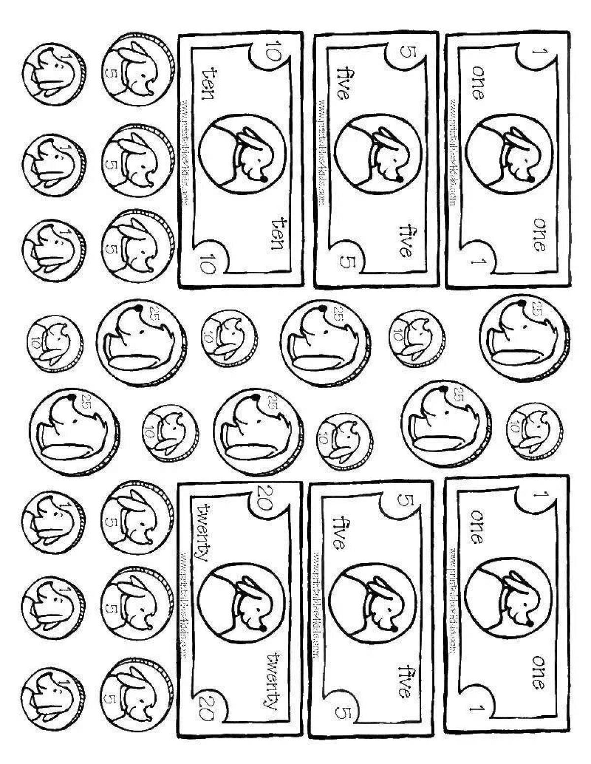 Распечатать картинки печать. Раскраска деньги. Раскраска деньги для детей. Детские деньги для разукрашивания. Раскраска купюры для детей.