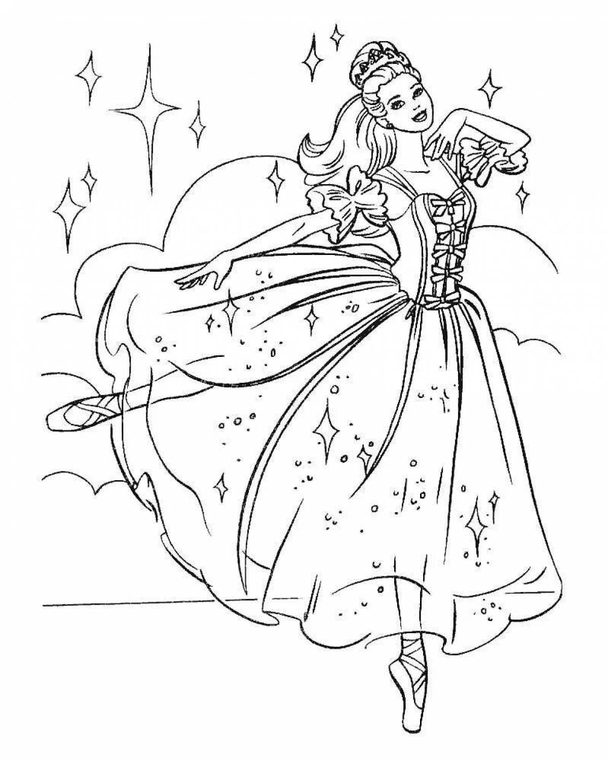 Poised coloring page anti-stress ballerina