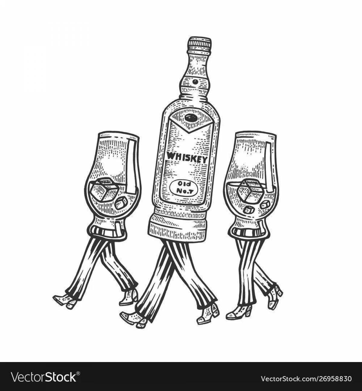 Colourful alcohol bottle coloring page
