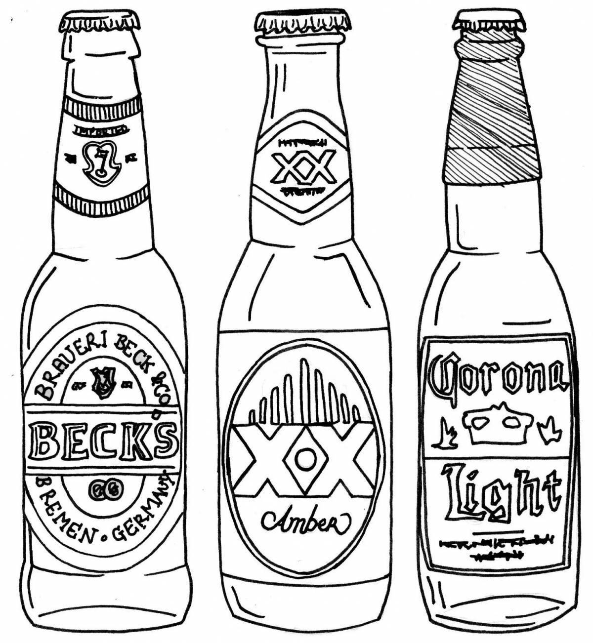 Coloring book shining bottle of alcohol