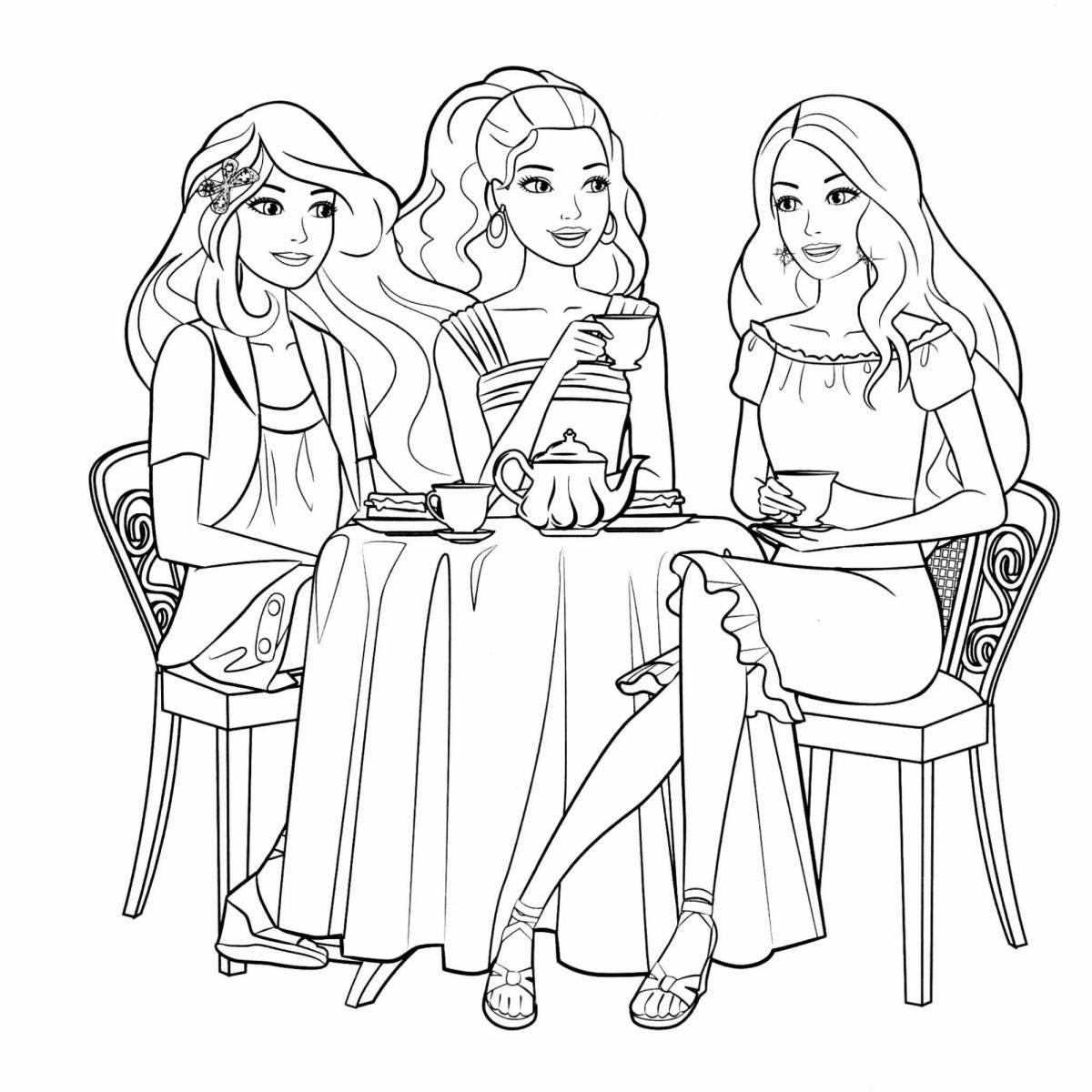 Three girls coloring book