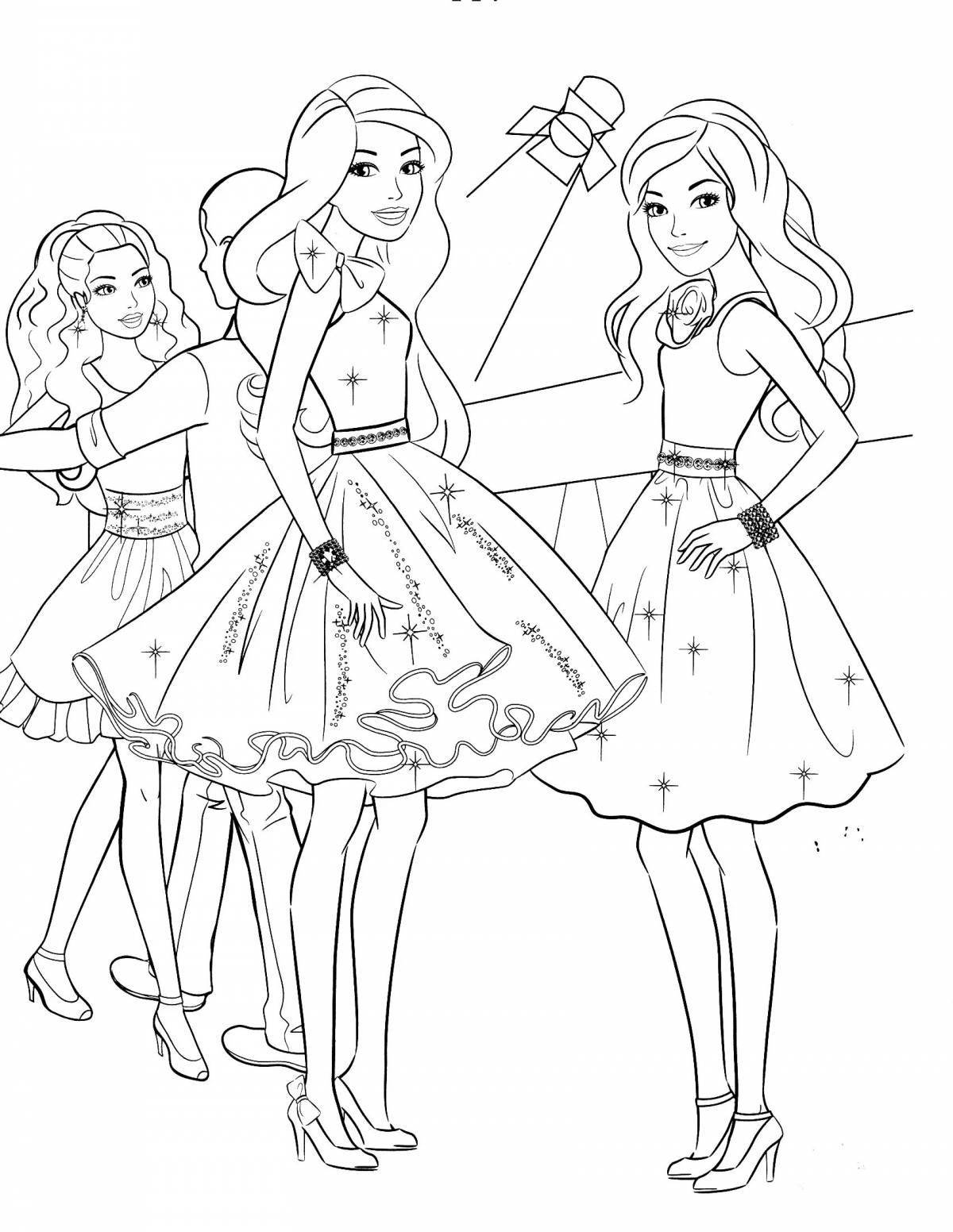 Grand coloring page three girls