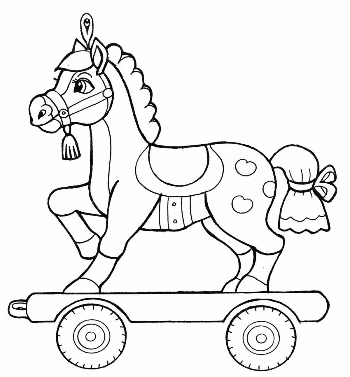 Colorful horse toy coloring book