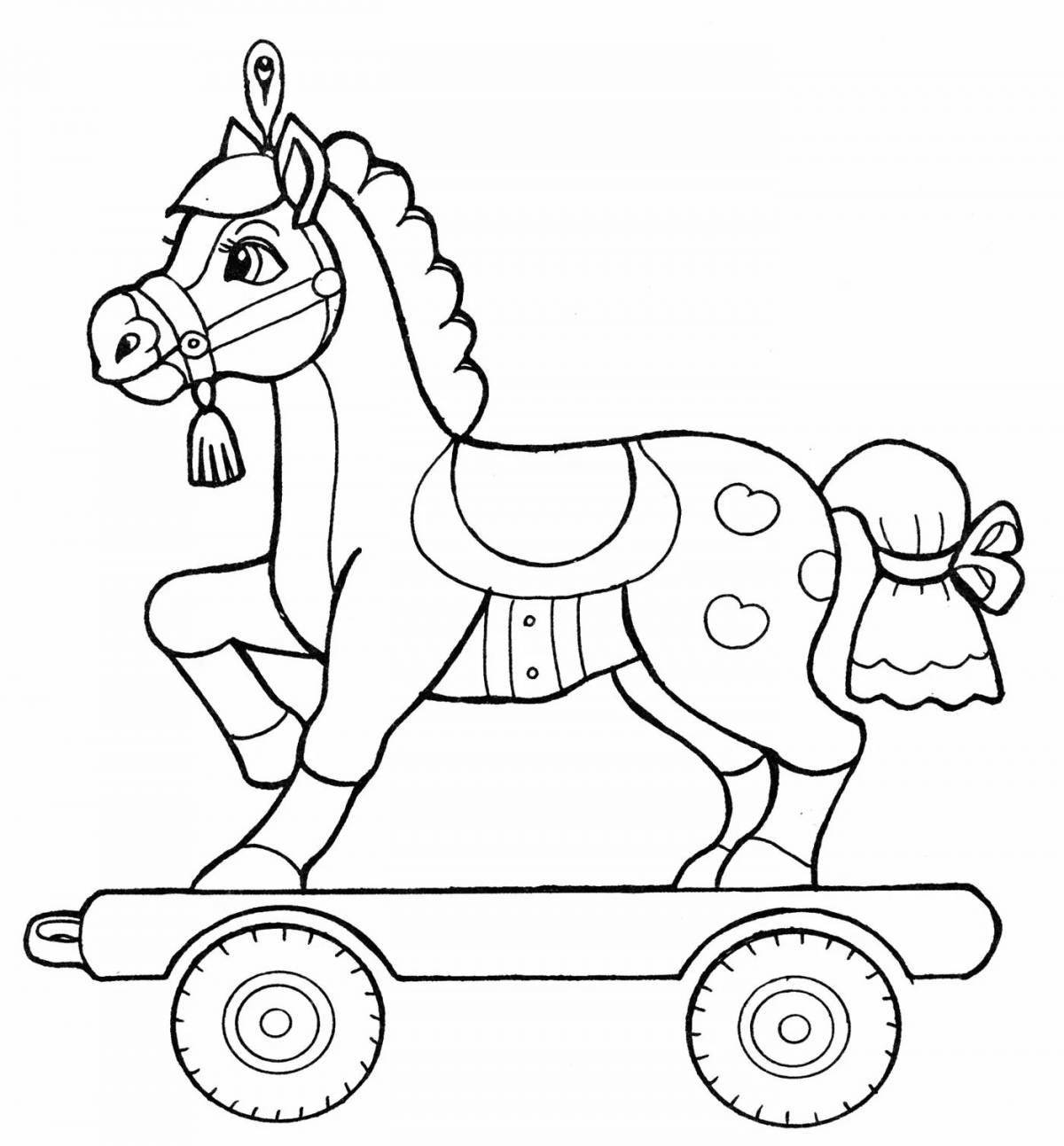 Photo Colorful horse toy coloring book