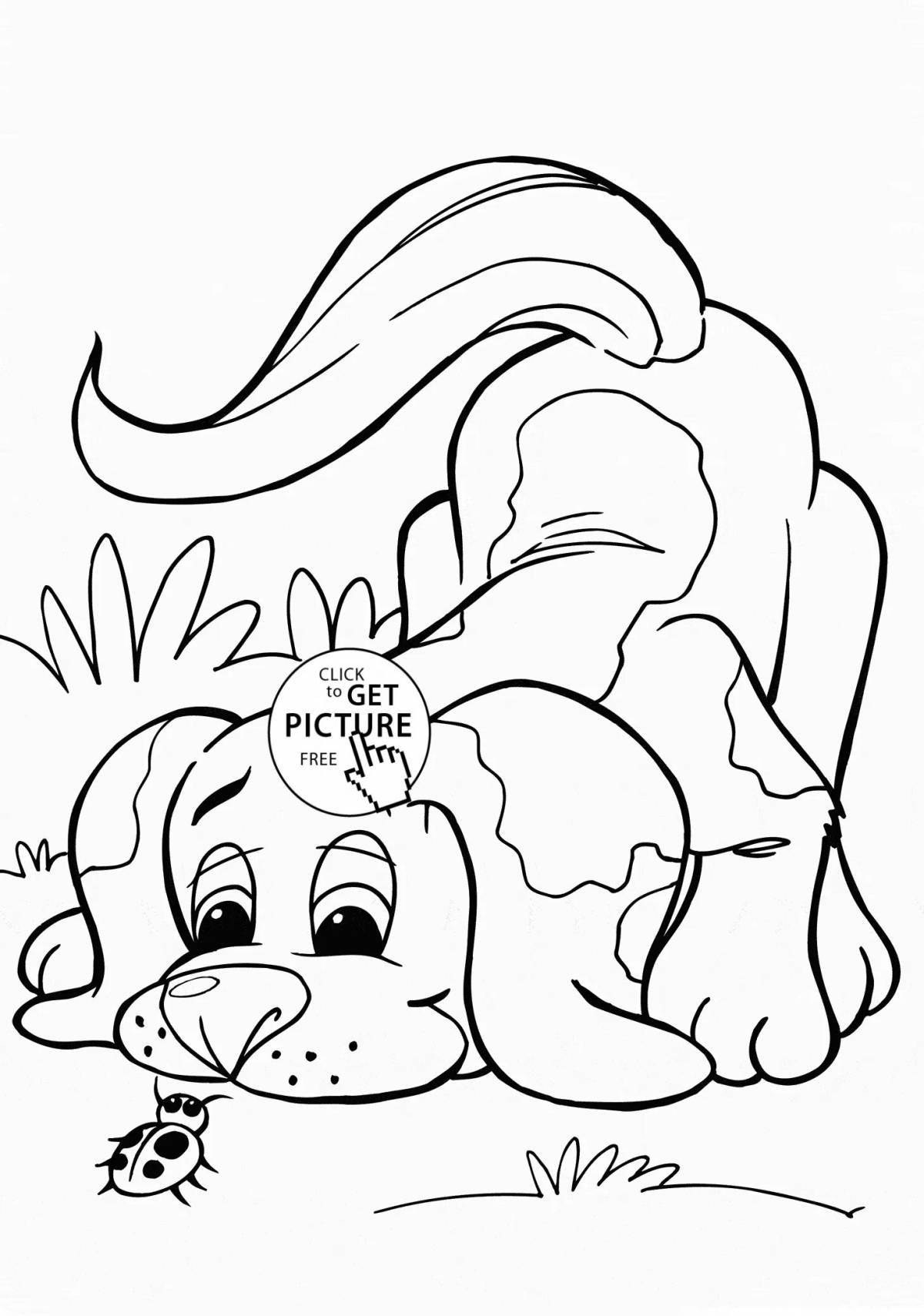 Coloring page inquisitive puppy Mikhalkov