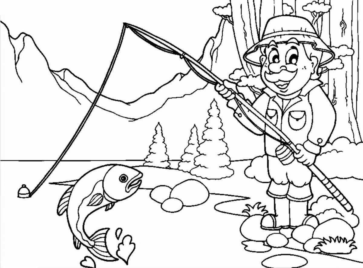 Adorable winter fishing coloring page