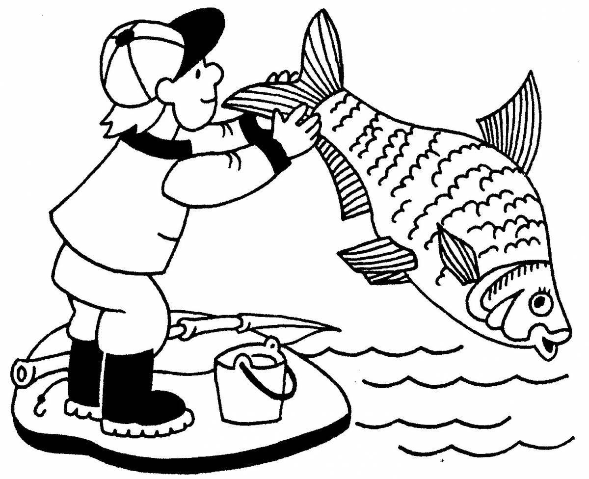 Coloring book amazing winter fishing