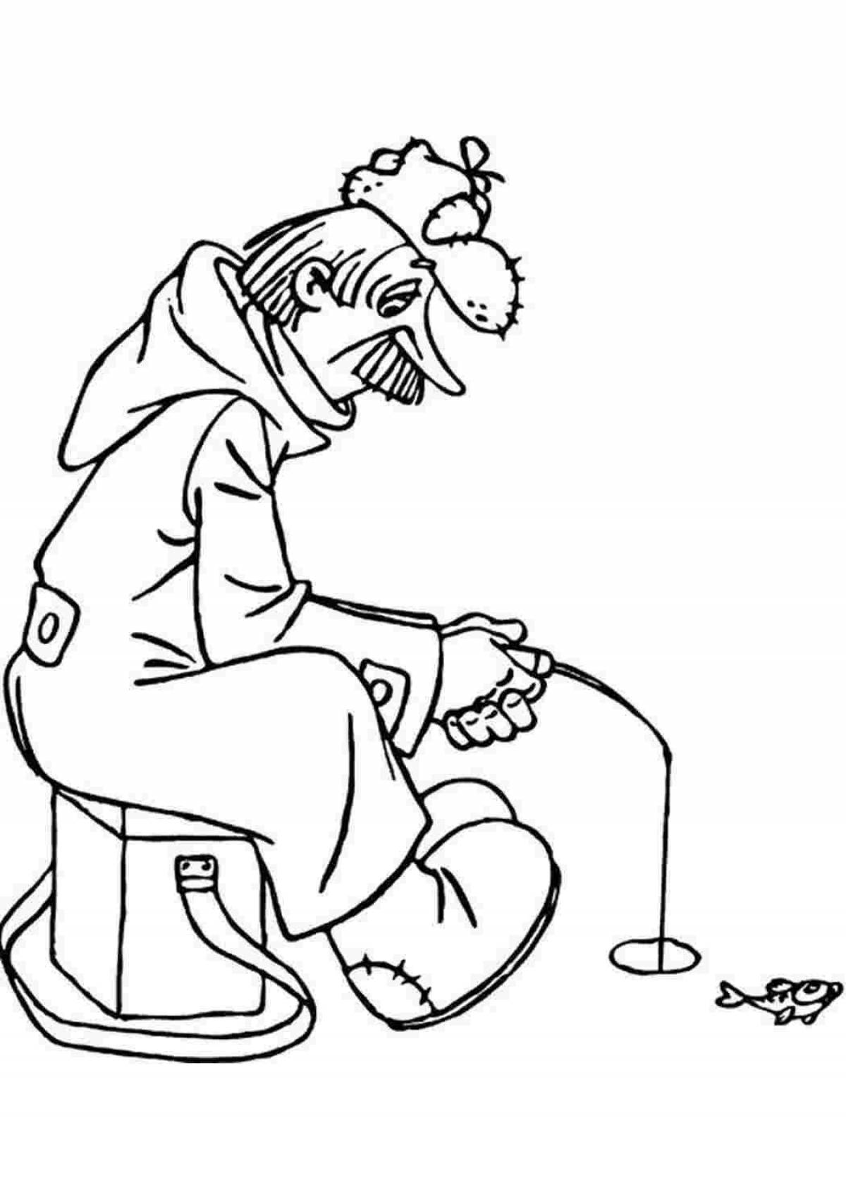 Big winter fishing coloring book