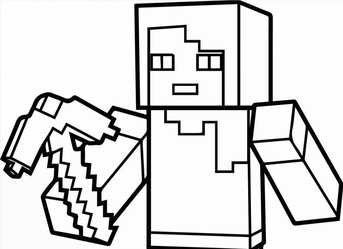 Minecraft player coloring book with colored lights