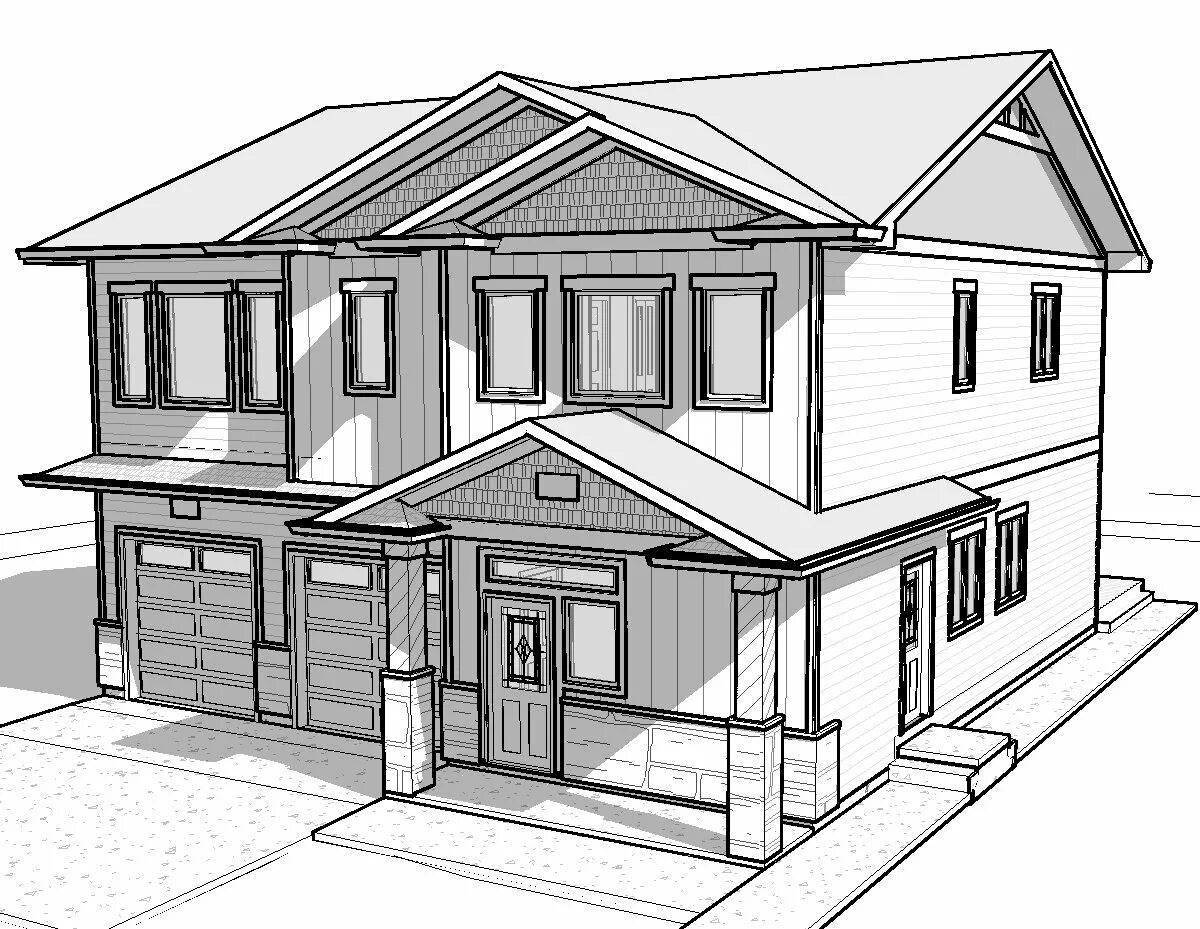 Playful modern house coloring page