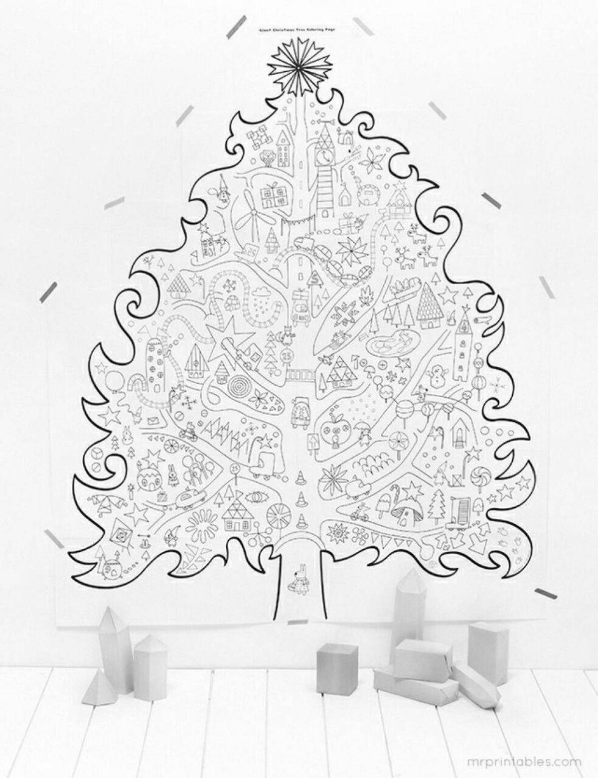 Blinking big christmas tree coloring page