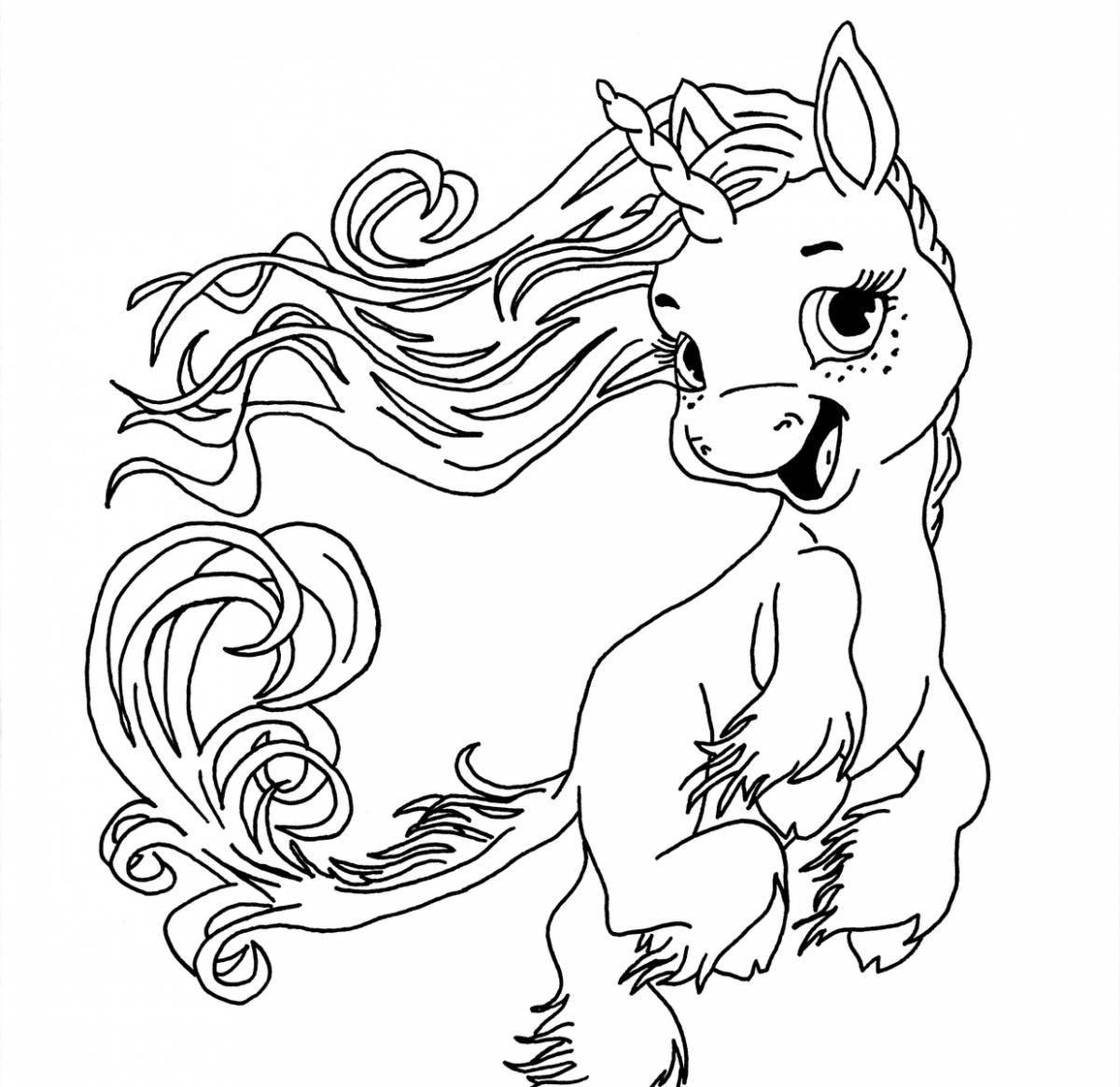 Coloring page happy dog ​​unicorn