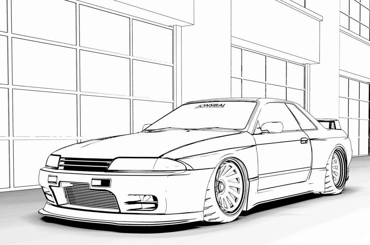 Colourful drift cars coloring book