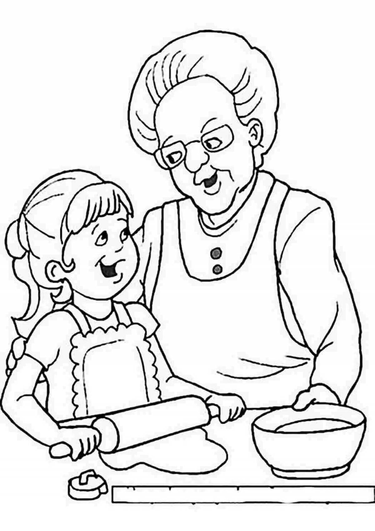 Colorful grandparents coloring page