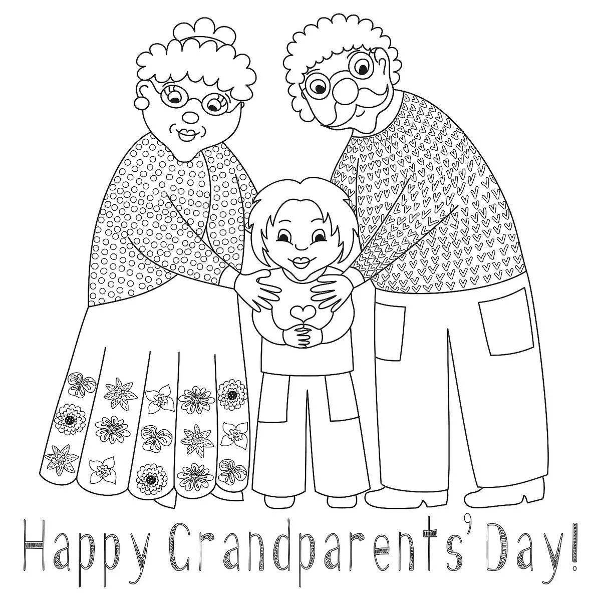 Раскраска сияющий дедушка бабушка