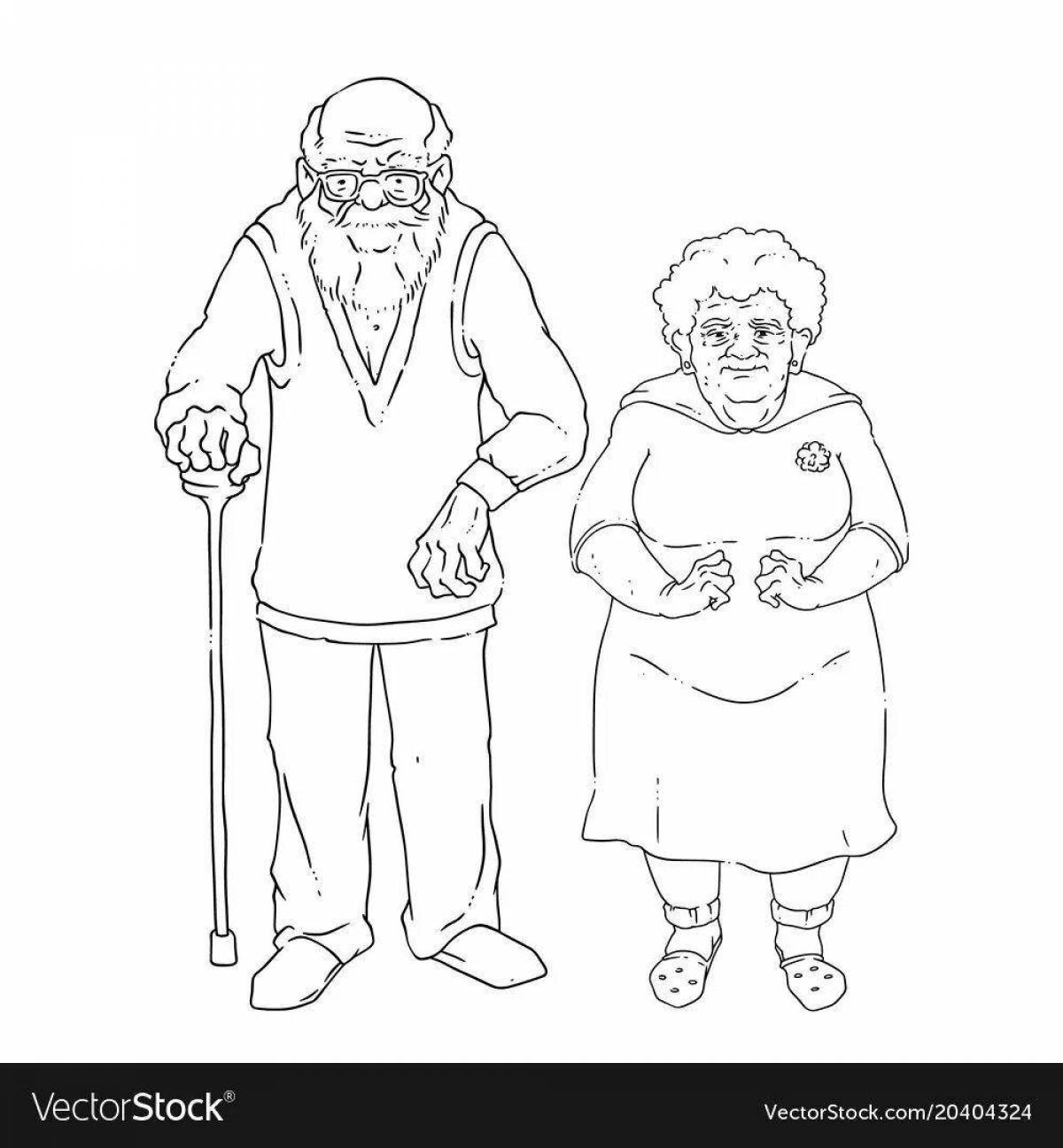 Очаровательная бабушка-дедушка раскраска