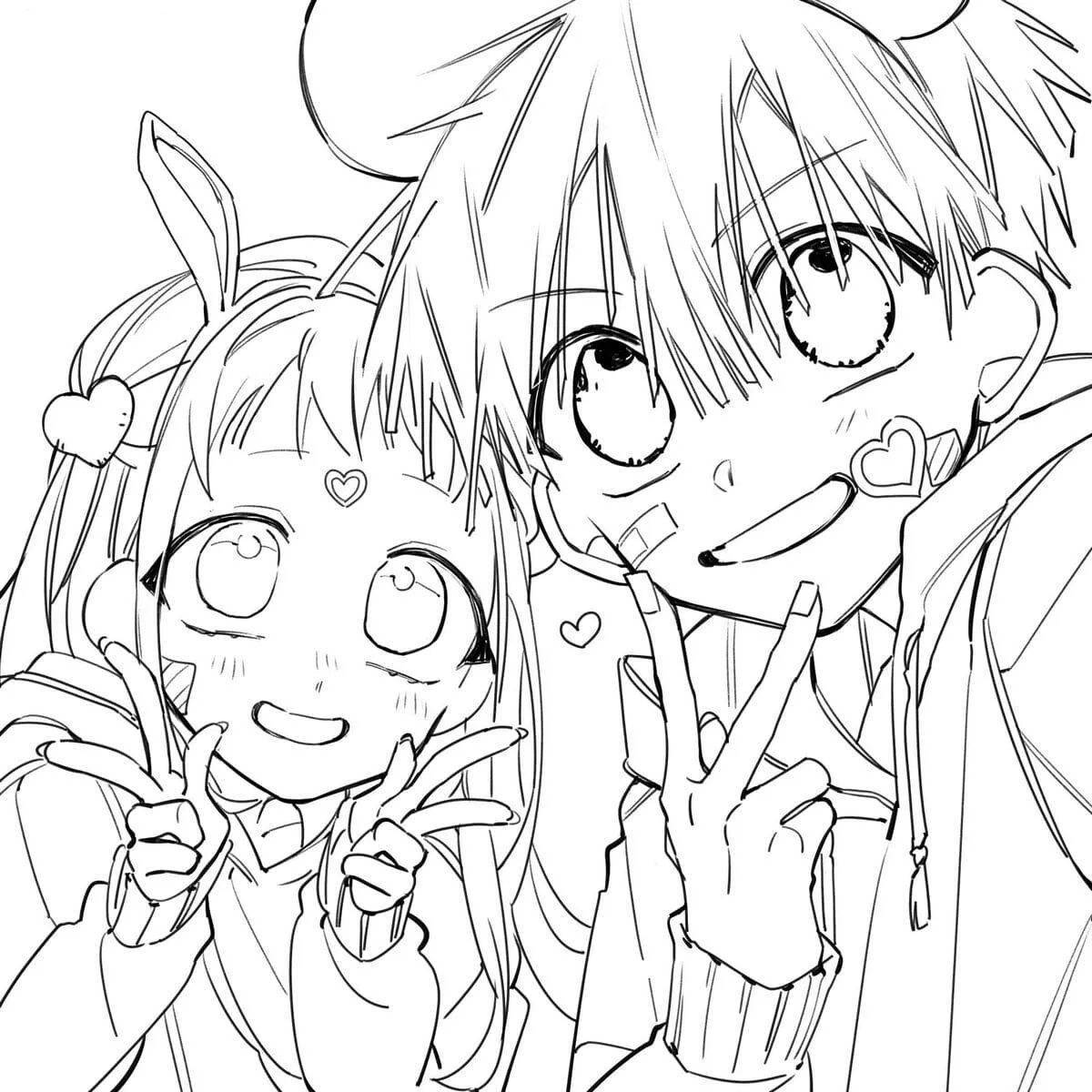 Happy bw anime coloring page