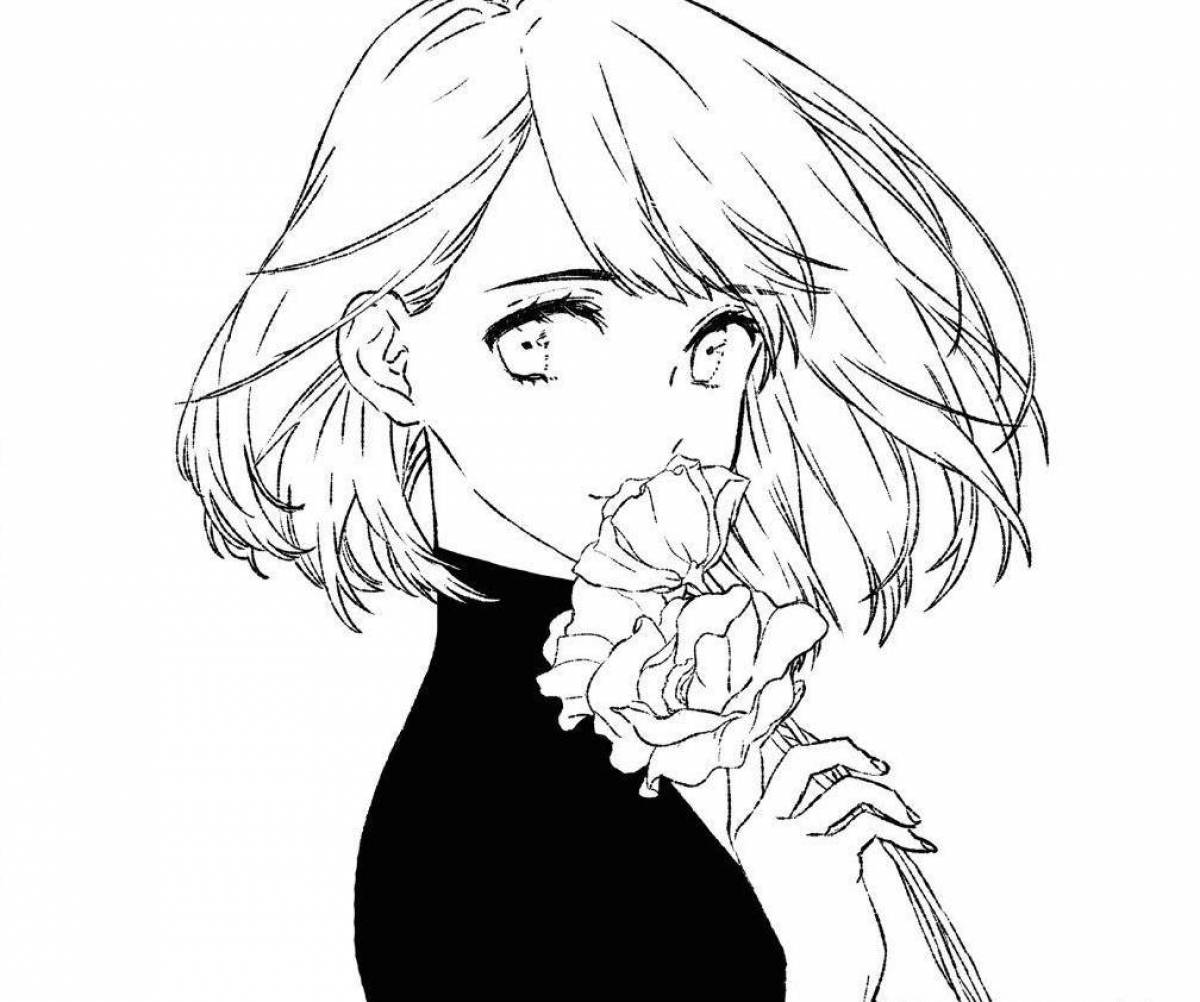 Photo Mysterious bw anime coloring page