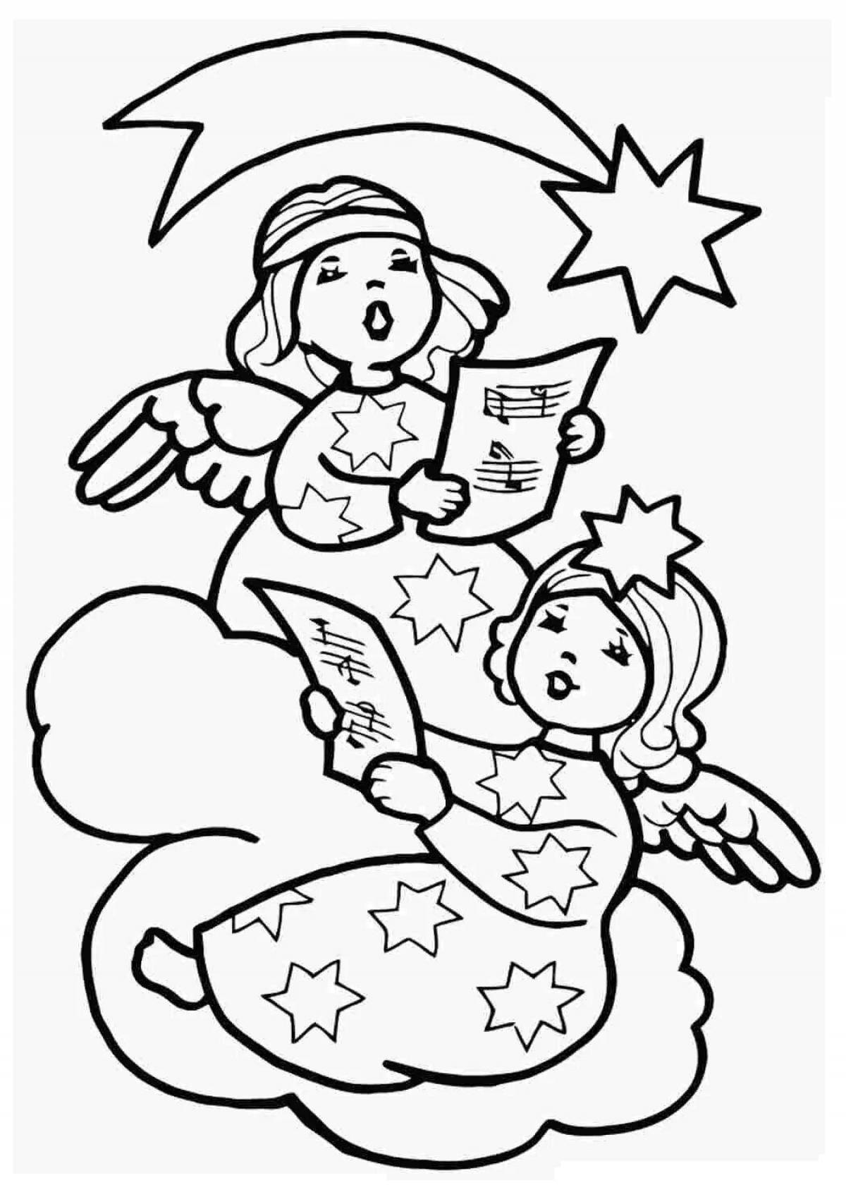 Coloring page magical Christmas angels